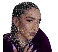 TINAYAUE Bling Fishnet Headdress Crystal Veil Cap for Women Elastic Headband Headgear Hollow Mesh Headpiece with Rhinestone Head Cover Shiny Flapper Head Wrap Headscarf Hair Accessories