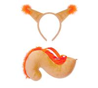 TINAYAUE Cute Animal Costume Accessories Plush Squirrel Lemur Giraffe Cow Mouse Lion Fox Ears Headband and Tail Set Halloween Cosplay Christmas Party Dress Props (Squirrel Suit (Ochre))