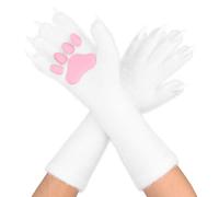 TINAYAUE Cute Cat Paw Gloves 3D Paws Pad Furry Cat Claw Long Gloves Knitted Full Finger Kawaii Kitten Cosplay Accessories for Women Lolita Girls Halloween Costume (White, One Size)