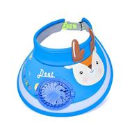 TINAYAUE Cute Kids Sun Visor Fan Hat Adjustable 3 Wind Speed UPF 50+ Large Brim Open Top Sunhat Portable Indoor Outdoor Travel Beach Cap for Boys Girls (UK, Alpha, One Size, Blue Deer)