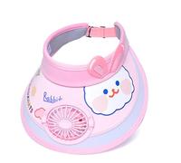 TINAYAUE Cute Kids Sun Visor Fan Hat Adjustable 3 Wind Speed UPF 50+ Large Brim Open Top Sunhat Portable Indoor Outdoor Travel Beach Cap for Boys Girls (UK, Alpha, One Size, Pink Rabbit)