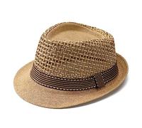 TINAYAUE Elegant Men's Sun Hats Summer Breathable Mesh Straw Hat Short Roll up Brim Outdoor Travel Party Top Hat Gift for Dad Mum Mid-Elderly Fedora Trilby Hat Cool Beach Vacation Panama Cap Khaki