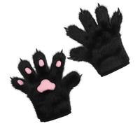 TINAYAUE Faux Fur Cat Paw Gloves Cute Furry Halloween Costume Accessories for Adults Teens Fursuit Animal Claws Cosplay Props Winter Plush Gloves Thermal Mittens (Black, One Size)