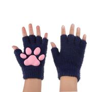 TINAYAUE Fingerless Cat Paw Gloves Cute Mittens knitted Winter Warm Cycling Writing Typing Half Finger Gloves Hand Warmer Halloween Xmas Gift for Women Lolita Girls (Navy Blue, One Size)