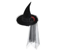 TINAYAUE Goth Queen Hat Black Witch Hat with Veil Halloween Party Headwear Wide Brim Pointed Hat for Women Bride Wizard Large Witches Hat Cosplay Accessories Carnival Fancy Dress Costume Head Decor