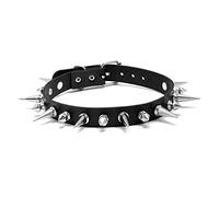 TINAYAUE Gothic Punk Spiked Choker Necklace Halloween Black PU Leather Adjustable，Style 2 Black