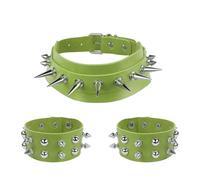 TINAYAUE Gothic Punk Spiked Choker Necklace Halloween Black PU Leather Adjustable，Style 6 Green