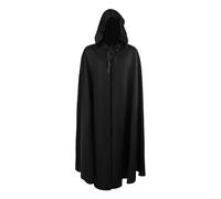 TINAYAUE Halloween Hooded Cloak for Men Women Medieval Renaissance Cape Cos Death Grim Reaper Witch Wizard Sorcerer Hood Cloak Fantasy Party Stage Costume (Black, One Size)