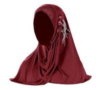 TINAYAUE Islamic Muslim Hijab Flowers Rhinestones Headscarf for Women Girls Ladies Stretchy Long Scarf Full Cover Turban Cap Worship Prayer Scarf Hair Loss Accessory Ramadan Gifts