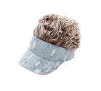 TINAYAUE Kids Distressed Denim Baseball Cap Wig Hat with Spiked Hair, Adjustable Sun Visor Cap for Boys Girls 3-8 Years, Funny Daily Wear Vintage Party Headwear (Light Blue)