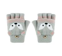 TINAYAUE Kid's Flip Top Warm Half Finger Gloves - Knitted Animal Fox Fingerless Glove Mittens Convertible Winter Gloves for Boy Girl 6-10 Year Olds