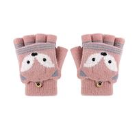 TINAYAUE Kid's Flip Top Warm Half Finger Gloves - Knitted Animal Fox Fingerless Glove Mittens Convertible Winter Gloves for Boy Girl 6-10 Year Olds