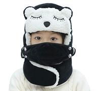 TINAYAUE Kids Winter Hat Cute Cartoon Ski Cap with Detachable Face Mouth Warmer Ear Flapper Pilot Hat Windproof Thermal Super Warm Fleece Trapper Hat for Boys Girls Age 5-10Y…