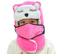 TINAYAUE Kids Winter Hat Cute Cartoon Ski Cap with Detachable Face Mouth Warmer Ear Flapper Pilot Hat Windproof Thermal Super Warm Fleece Trapper Hat for Boys Girls Age 5-10Y…