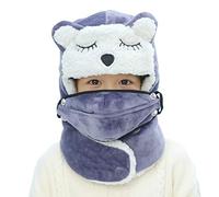 TINAYAUE Kids Winter Hat Cute Cartoon Ski Cap with Detachable Face Mouth Warmer Ear Flapper Pilot Hat Windproof Thermal Super Warm Fleece Trapper Hat for Boys Girls Age 5-10Y…
