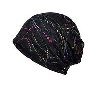 TINAYAUE Lace Slouchy Beanies for Women Soft Cotton Turban Hat Breathable Chemo Hat Night Sleep Cap Stylish Headwear Skull Cap Black
