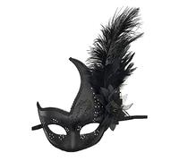 TINAYAUE Ladies Sparkling Feather Mask - Mysterious Venetian Half Face Masked Ball Mask for Women - COS Eye Masks with Flower Decor - Halloween, Carnival, Christmas Party