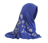 TINAYAUE Little Girl Muslim Hijab Islamic Headscarf Full Cover Turban 1 Piece Prayer Head Scarf with Stitching Floral Lace Mesh Anti-UV Arab Hijab Head Wear for 2-6 Years Old