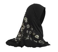 TINAYAUE Little Girl Muslim Hijab Islamic Headscarf Full Cover Turban 1 Piece Prayer Head Scarf with Stitching Floral Lace Mesh Anti-UV Arab Hijab Head Wear for 2-6 Years Old