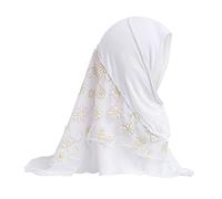 TINAYAUE Little Girl Muslim Hijab Islamic Headscarf Full Cover Turban 1 Piece Prayer Head Scarf with Stitching Floral Lace Mesh Anti-UV Arab Hijab Head Wear for 2-6 Years Old