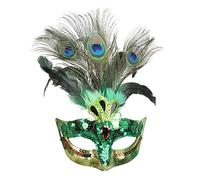 TINAYAUE Mardi Gras Mask Halloween Peacock Feather Half Face Venetian Mask Masked Ball Christmas Sequins Masks Fancy Dress Costume Party Accessory for Women Girls Carnival Cosplay Stage Show