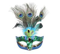 TINAYAUE Mardi Gras Mask Halloween Peacock Feather Half Face Venetian Mask Masked Ball Christmas Sequins Masks Fancy Dress Costume Party Accessory for Women Girls Carnival Cosplay Stage Show