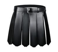 TINAYAUE Men's Medieval Spartan Warrior Skirt, Adjustable PU Leather Roman Gladiator Costume Viking Knight Armor Soldier Battle Skirt for Halloween Cosplay (Black, One Size)