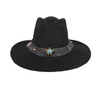 TINAYAUE Men's Western Cowboy Hats Summer Cowgirl Young Jazz Fedora Straw Sun Hat for Men Women Wide Roll up Brim Concert Music Festival Beach Cap Panama Trilby Hat Womens Travel Sun Visor Hat Black