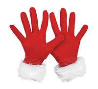 TINAYAUE Miss Santa Gloves Elastic Velvet Girls Women's Red Christmas Gloves with White Plush Cuff Winter Warm Full Fingers Mitten Cosplay Costume Accessory Fancy Dress Gloves
