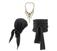 TINAYAUE Pirate Costume Accessories Halloween Renaissance Medieval Costume Cosplay Bandana Headscarf, Sash Belt, Eye Patch, Skull Necklace for Men and Women (Set 2 Black)