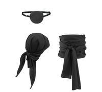 TINAYAUE Pirate Costume Accessories Halloween Renaissance Medieval Costume Cosplay Bandana Headscarf, Sash Belt, Eye Patch, Skull Necklace for Men and Women (Set 1 Black)