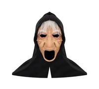 TINAYAUE Scary Face Mask Old Woman Mask Realistic Halloween Witch Headgear Witch Face Mask Full Head Cover Adults Fancy Dress Hood Hat Latex Mask for Cosplay Costume Party Haunted House Costume Props
