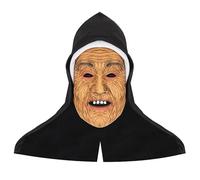 TINAYAUE Scary Face Mask Old Woman Mask Realistic Halloween Witch Headgear Witch Face Mask Full Head Cover Adults Fancy Dress Hood Hat Latex Mask for Cosplay Costume Party Haunted House Costume Props