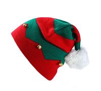 TINAYAUE Toddler Kids Christmas Knitted Elf Hat with Small Bells Santa Cap Color Wavy Stripes Crochet Santa Cap Winter Warm Cap for 1-6 Ages Boys Girls