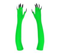 TINAYAUE Wicked Witch Hat Long Claw Gloves with Black Nails Scary Halloween Party Cosplay Dress Up Vampire Demon Wizard Dark Witches Costume Accessories (Green Gloves, One Size)