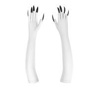 TINAYAUE Wicked Witch Hat Long Claw Gloves with Black Nails Scary Halloween Party Cosplay Dress Up Vampire Demon Wizard Dark Witches Costume Accessories (White Gloves, One Size)