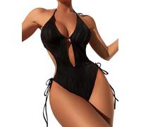 TINAYAUE Women's One Piece Swimsuit Sexy Bathing Suit Cheeky High Cut Thong Backless Monokini Swimsuits Adjustable Self Tie V Neck Halter Swimwear Beachwear (UK, Alpha, M, Regular, Regular, Black)