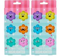 Tinc Flower Shaped Stacking Highlighters | Stackable and Fun Design | Great for School and Homework | Six Bright Colours (S6FLOWHL) (Pack of 2)