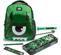 Tinc Kids Backpack School Bag + Compartment Pencil Case + Multicolour Ballpoint Pen | Adjustable Straps + Bottle Holder | for School, Home, Boys & Girls | Hugga, Camo Green