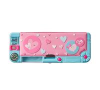 Tinc Pop-Out Compartment School Pencil Case - Hearts - Pink and Blue - Includes Pencil with Eraser Topper, Ballpoint Pen & 15cm Ruler - Secret Compartments with Push Button (SNPCHRTS)