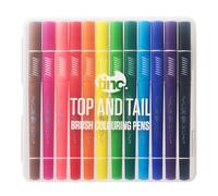 Tinc Top and Tail Colouring Pens | Dual Nibs - Felt Tip and Brush Tip | 12 Vibrant Colours in Set | School, Homework, Office