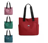 Tincasen 2025 Large Capacity Waterproof Nylon Tote Bag for Women, Multi-Pocket Travel Shoulder Bag with Zipper, Work Handbag, Red, 12.0 Inches X 8.0 Inches