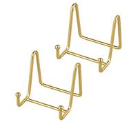 Tincogo Metal Plate Stands for Display - 3-Inch Easel Holders for Small Decorative Plates, Picture Frames and Photos - Gold (2-Pack)
