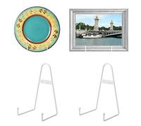 Tincogo White Metal wall Mount Display Easel Plate Hanger Vertical Plate Stand Holders Picture frame Stand for Wall 4 Pack