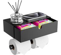 Tindbea Toilet Paper Holder with Storage Double Roll Toilet Paper Holder with Shelf, Tampon Holder for Bathroom Stainless Steel Wall Mounted Wipes Holder Dispenser, Black