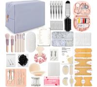 Tindisonka Women’s Mini Emergency Kit, Blue Cosmetic Bag, 50+ Essentials | Wedding Day Survival Kit with Manicure, Sewing, Hair and Beauty Accessories