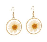 TINEASUR 1pair Pressed Flower Earrings for Women Unique Dried Sunflower Round Circle Dangle Jewelry Present for Special Occasions and Everyday Wear