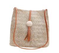 TINEASUR 1Pc Summer Straw Bucket Bag for Women Portable Woven Tote Handbag Brown for Beach Work School Shopping Lightweight Design Versatile Storage