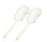 TINEASUR 2 Pack Long Handle Loofah Bath Brush, White Pe Body Scrubber, Easy-Reach Back Washing Brush for Shower, Bathing Accessory with Hanging String