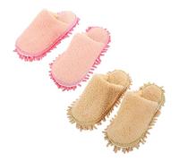 TINEASUR 2 Pairs Practical Skid Mop Shoes Thickened Fleece Household Sweeping Slippers for Dust and Hair Cleaning Wear Resistant Lazy Floor Mops for Home Use Medium Pink Beige